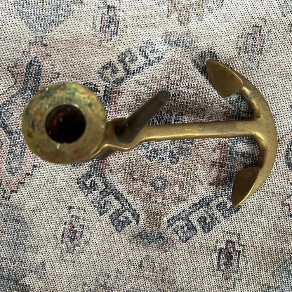 Vintage 60s Brass Anchor Candlestick Coastal Nautical Decor